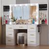 FURNJOYLIFE White Makeup Vanity Desk with Lighted Mirror & Power Outlet,3 Color Modes, Brightness Adjustable,Vanity Table with Drawer,Sliding 2 Storage Wall-Mounted Jewelry,4 Shelves for Bedroom view 1