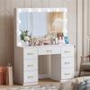 FURNJOYLIFE White Makeup Vanity Desk with Lighted Mirror & Power Outlet,3 Color Modes, Brightness Adjustable,Vanity Table with Drawer,Sliding 2 Storage Wall-Mounted Jewelry,4 Shelves for Bedroom view 2