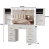 FURNJOYLIFE White Makeup Vanity Desk with Lighted Mirror & Power Outlet,3 Color Modes, Brightness Adjustable,Vanity Table with Drawer,Sliding 2 Storage Wall-Mounted Jewelry,4 Shelves for Bedroom view 3