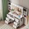 FURNJOYLIFE White Makeup Vanity Desk with Lighted Mirror & Power Outlet,3 Color Modes, Brightness Adjustable,Vanity Table with Drawer,Sliding 2 Storage Wall-Mounted Jewelry,4 Shelves for Bedroom view 4