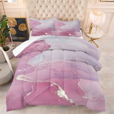 Girls Women Rose Pink Marble Print Comforter Set Queen Size Abstract Art Kids Adult Bedroom Decor Duvet Bedding Set Soft Texture Marbling Pattern Quilt Set with 2Pillowcases