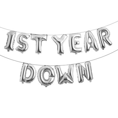 1st Year Down Banner Balloon, First Birthday,Football Theme Birthday Party,1st Year Down Football Baby shower Party Decorations (1ST YEAR DOWN Silver)
