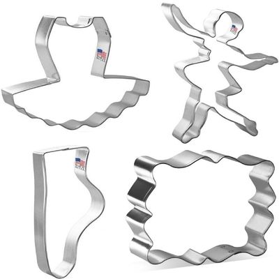 (4Pcs) 4 Piece Ballet Tutu Slipper Ballerina Plaque Cookie Cutter Set Metal