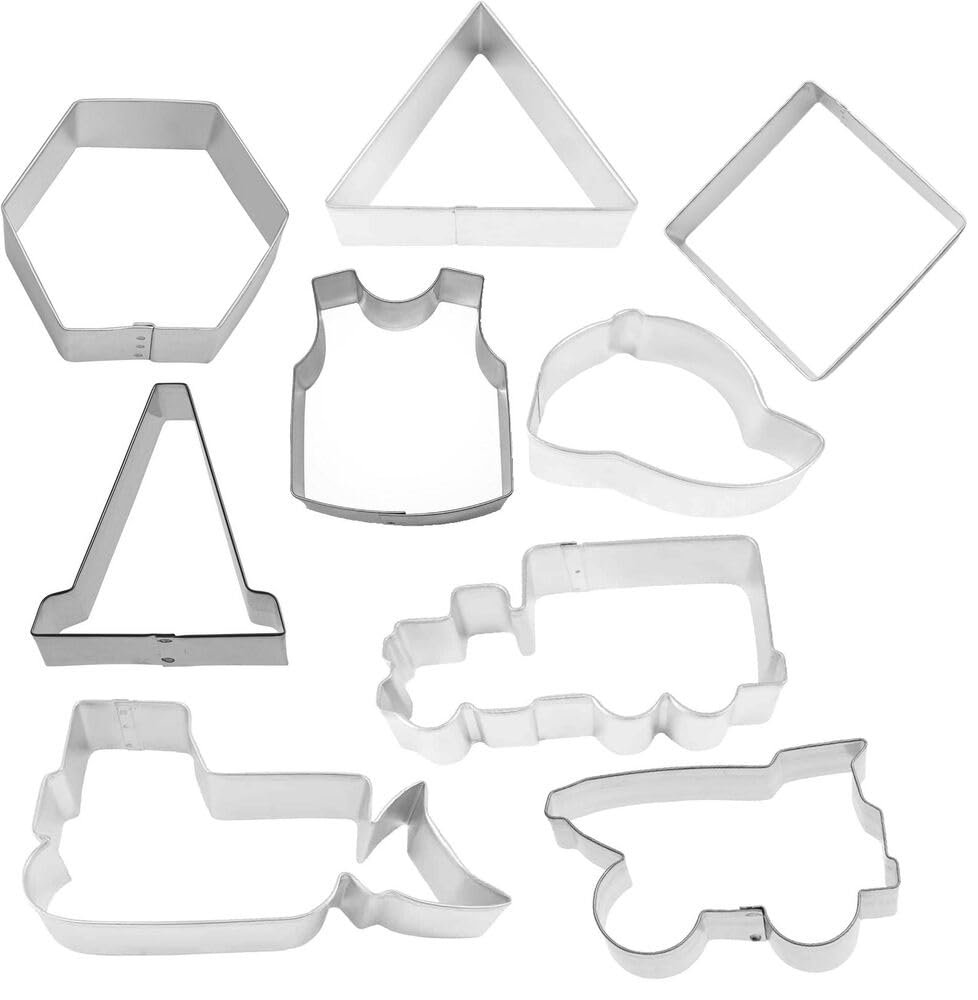(9Pcs) 9 Piece Construction Road Work Crew Cookie Cutter Set Metal