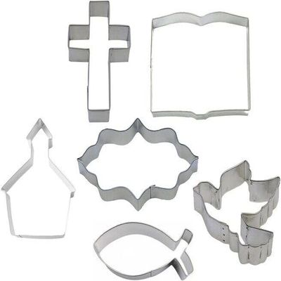 (6Pcs) 6 Piece Bible Study Christian Cross Dove Cookie Cutter Set ~ Communion Cookies