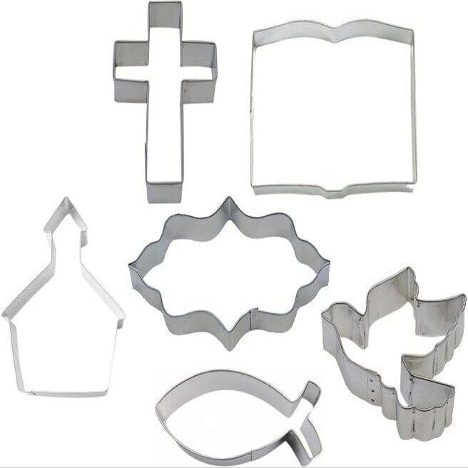 (6Pcs) 6 Piece Bible Study Christian Cross Dove Cookie Cutter Set ~ Communion Cookies