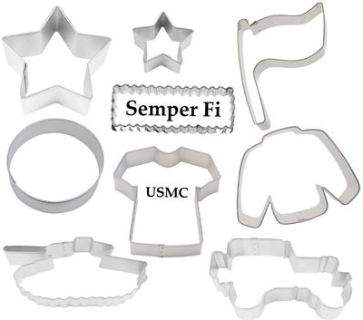 (9Pcs) 9 Piece Marines USMC Military Cookie Cutter Set Metal