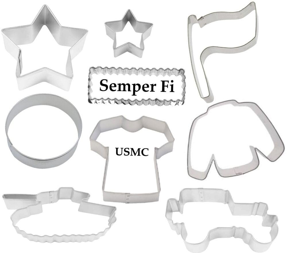 (9Pcs) 9 Piece Marines USMC Military Cookie Cutter Set Metal
