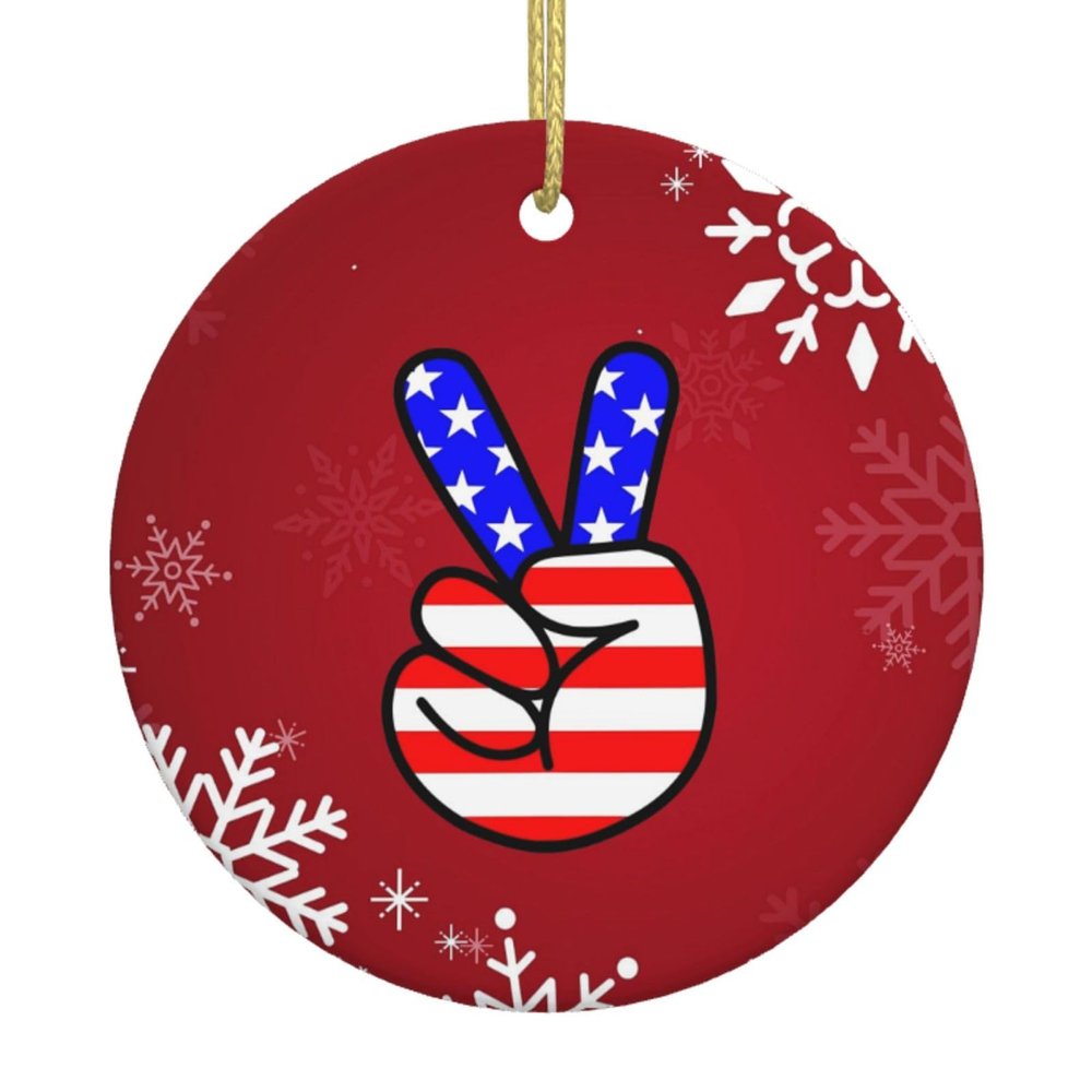 American Flag Peace Sign Christmas Ornaments Round Ornaments, 2024 Commemorative Ornaments, Christmas Tree Ornaments, Gift Ornaments