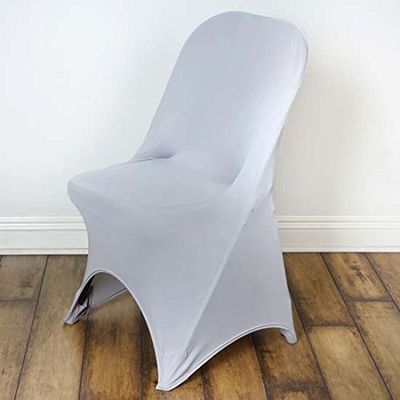 Tableclothsfactory 100 PCS Stretchy Spandex Fitted Folding Chair Cover Dinning Event Slipcover for Wedding Party Banquet Catering - Silver