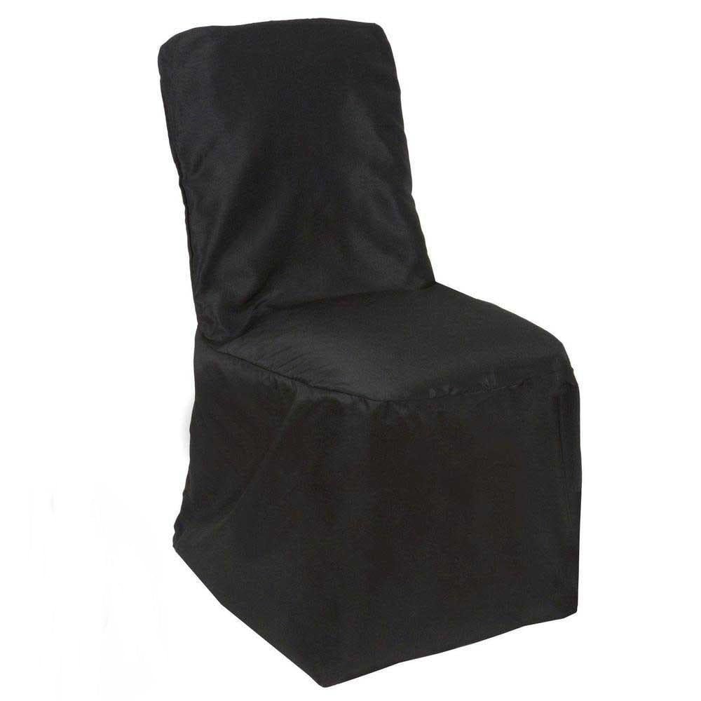 Balsa Circle 12 pcs Black Polyester Square Top Banquet Chair Covers Slipcovers for Wedding Party Reception Decorations
