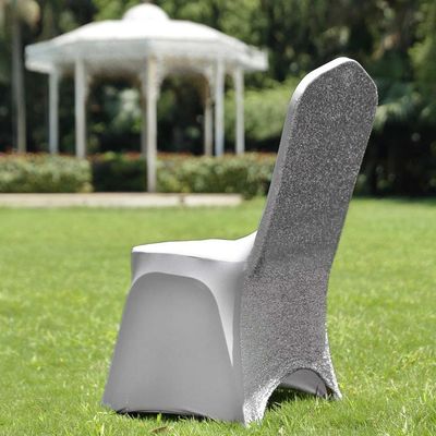 Tableclothsfactory 40 PCS Silver Spandex Stretch Banquet Chair Cover with Metallic Glitte Dinning Event Slipcover for Wedding Party
