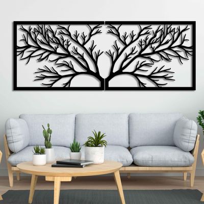 KAWA METALWORKS Large Metal Tree Wall Art, Horizontal Tree Metal Wall Art, Metal Wall Decor for Living Room (Large - 18.4" x 48" (H x W))