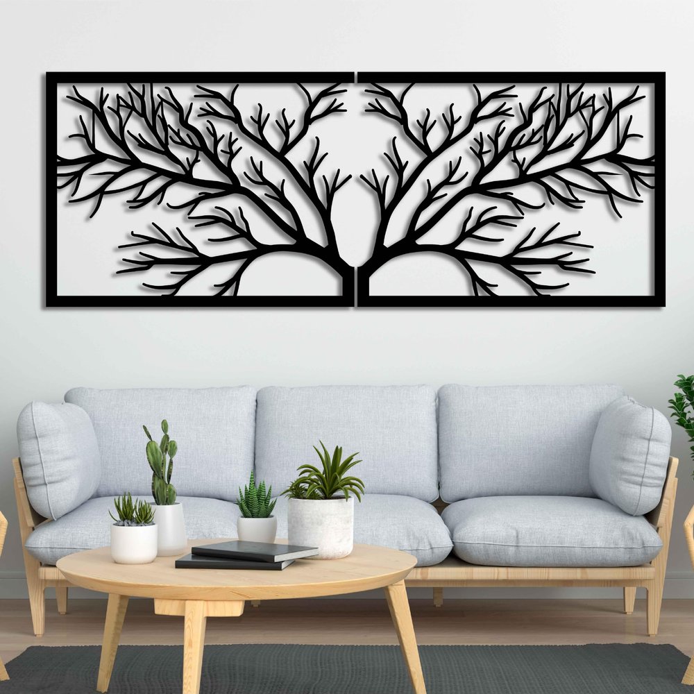KAWA METALWORKS Large Metal Tree Wall Art, Horizontal Tree Metal Wall Art, Metal Wall Decor for Living Room (Large - 18.4" x 48" (H x W))