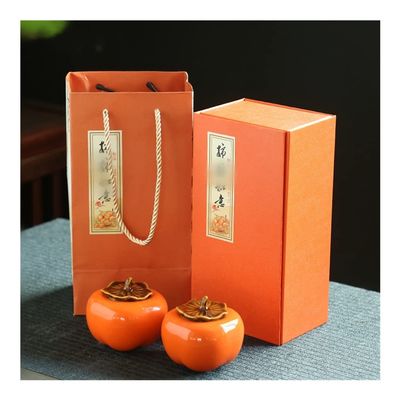 Cookie Jar Creative Persimmon Cookie Jar Biscuit Barrel Airtight with Lid, Tea Cans, Ceramic Portable Sealed Container for Candy, Cookie, Nuts Food Container (Color : 2PCS M Gift Box)