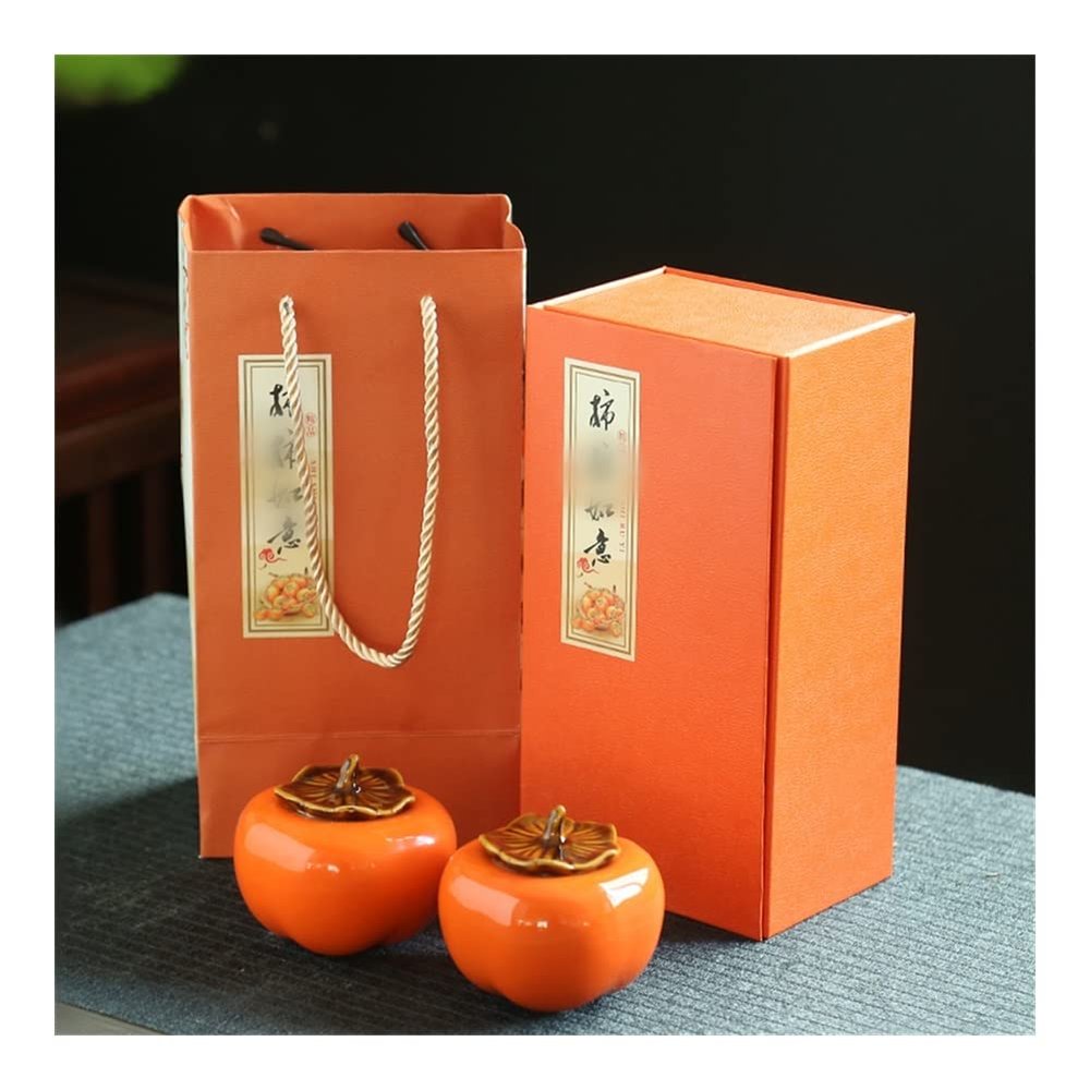 Cookie Jar Creative Persimmon Cookie Jar Biscuit Barrel Airtight with Lid, Tea Cans, Ceramic Portable Sealed Container for Candy, Cookie, Nuts Food Container (Color : 2PCS M Gift Box)