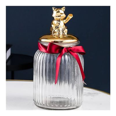 BAHELS Cookie Jar Exquisite Glass Cookie Jar with Airtight Lid, Clear Glass Food Storage Canisters, Gift for Christmas, Birthday, Thanksgiving Day Food Container (Color : Lucky Cat L)