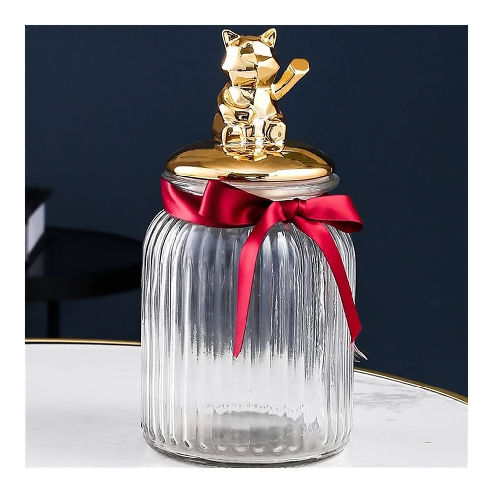 BAHELS Cookie Jar Exquisite Glass Cookie Jar with Airtight Lid, Clear Glass Food Storage Canisters, Gift for Christmas, Birthday, Thanksgiving Day Food Container (Color : Lucky Cat L)