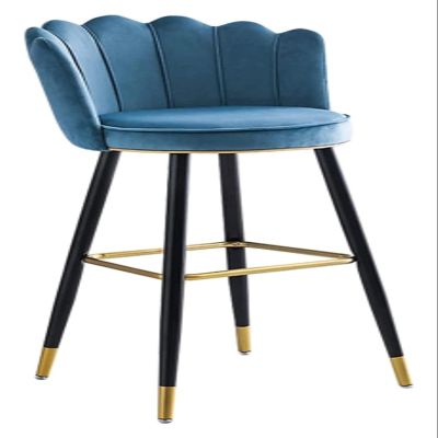 Barstools Velvet Fabric Barstool, Black Metal Legs Seat, 26 inches Counter Height Bar High Chair, Easy Assemble Bar Stool Furnitere (Color : Blue-)