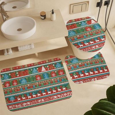 ZGDPBYF Bathroom Rugs, Christmas Bath Mat - Non-Slip Bath Rugs, Charm,Greetings and Ornaments GaloreMachine Wash, Dries Quickly - Ultra Soft Bath Mats for Bathroom, 3 Piece Bathroom Rug Set