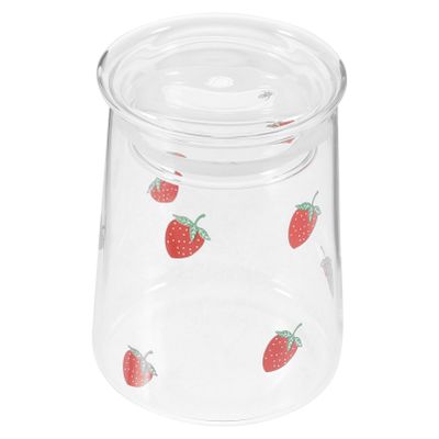 Didiseaon 1set Glass Strawberry Water Cup with Lid Cute High Borosilicate Glass Cold Drink Jar for Juice Milk Smoothies for Home Office Parties