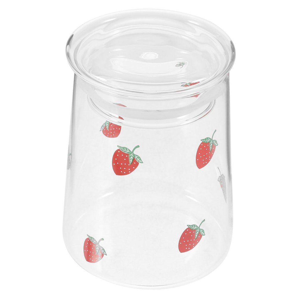 Didiseaon 1set Glass Strawberry Water Cup with Lid Cute High Borosilicate Glass Cold Drink Jar for Juice Milk Smoothies for Home Office Parties