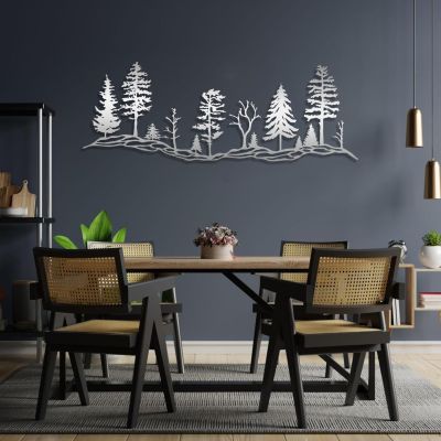 ICEWQOQU Metal Tree Hillside, Metal Wall Art, Nature Wall Sculpture, Metal Forest Wall Art, Metal Tree Wall Art Decor, Large Metal Wall Art, Home Decor (Silver, 11"x30"|28x76cm)