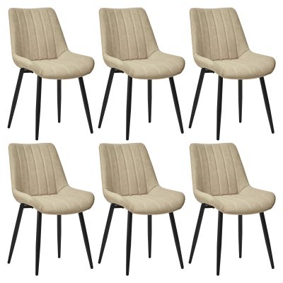 CLIPOP Dining Chairs Set of 6, Faux Leather Dining Room Chair with Upholstered Seat, High Back Comfy Cushion, Metal Leg, Accent Kitchen Side Chair for Living, Restaurant & Meeting Room, Khaki