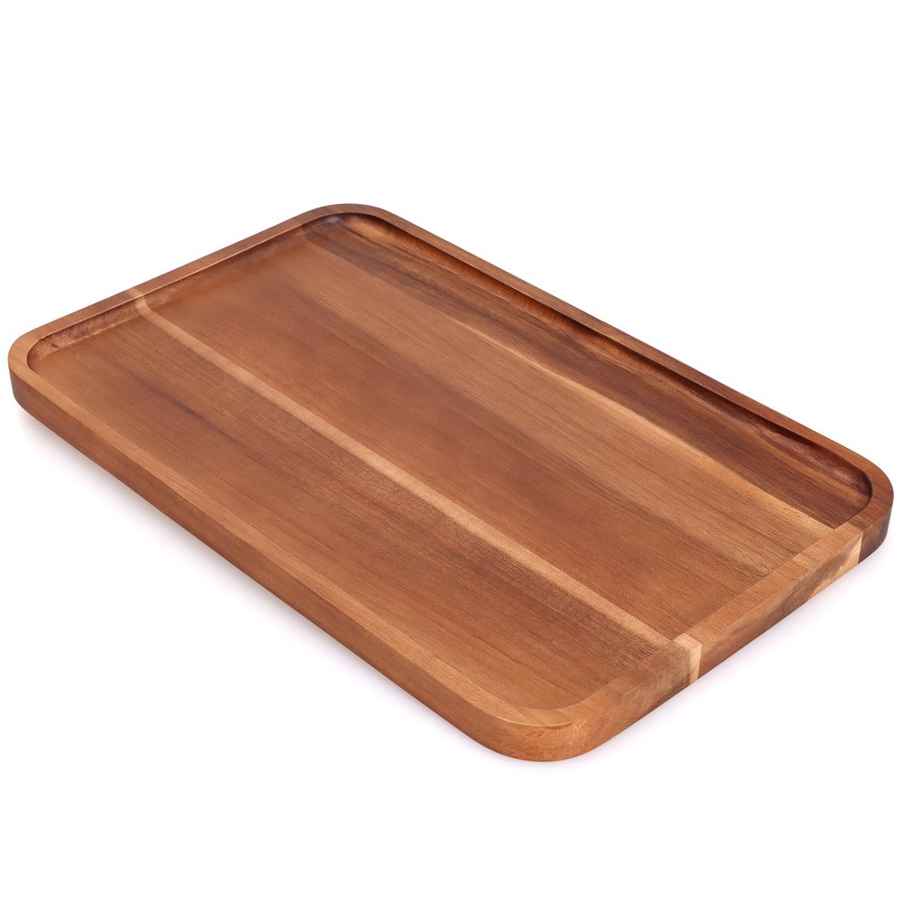 16"x 8" Large Wooden Serving Trays Decor Long Charcuterie Cheese Boards Acacia Wood Kitchen Dinner Platters Rectangular Snack Appetizer Plates for Food Dish Rectangle Party Cookie Dessert Tray