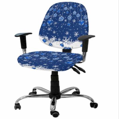 AMZRicher Christmas Balls Office Chair Cover Stretchable Computer Chair Seat Cover Backrest Slipcovers, Stretchable Rotating Desk Chair Seat Cushion Split Protectors Winter Fantasy Snowflake Blue
