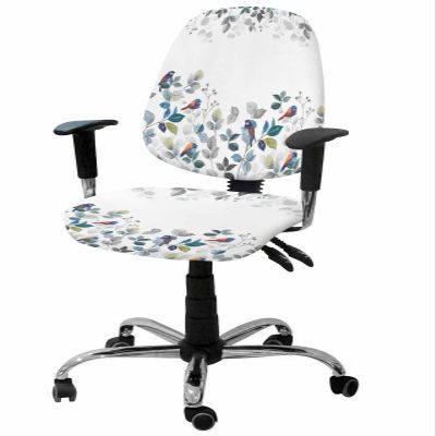 AMZRicher Blue Eucalyptus Office Chair Cover Stretchable Computer Chair Seat Cover Backrest Slipcovers, Stretchable Rotating Desk Chair Seat Cushion Split Protectors Country Rustic Grey Leaves Bird