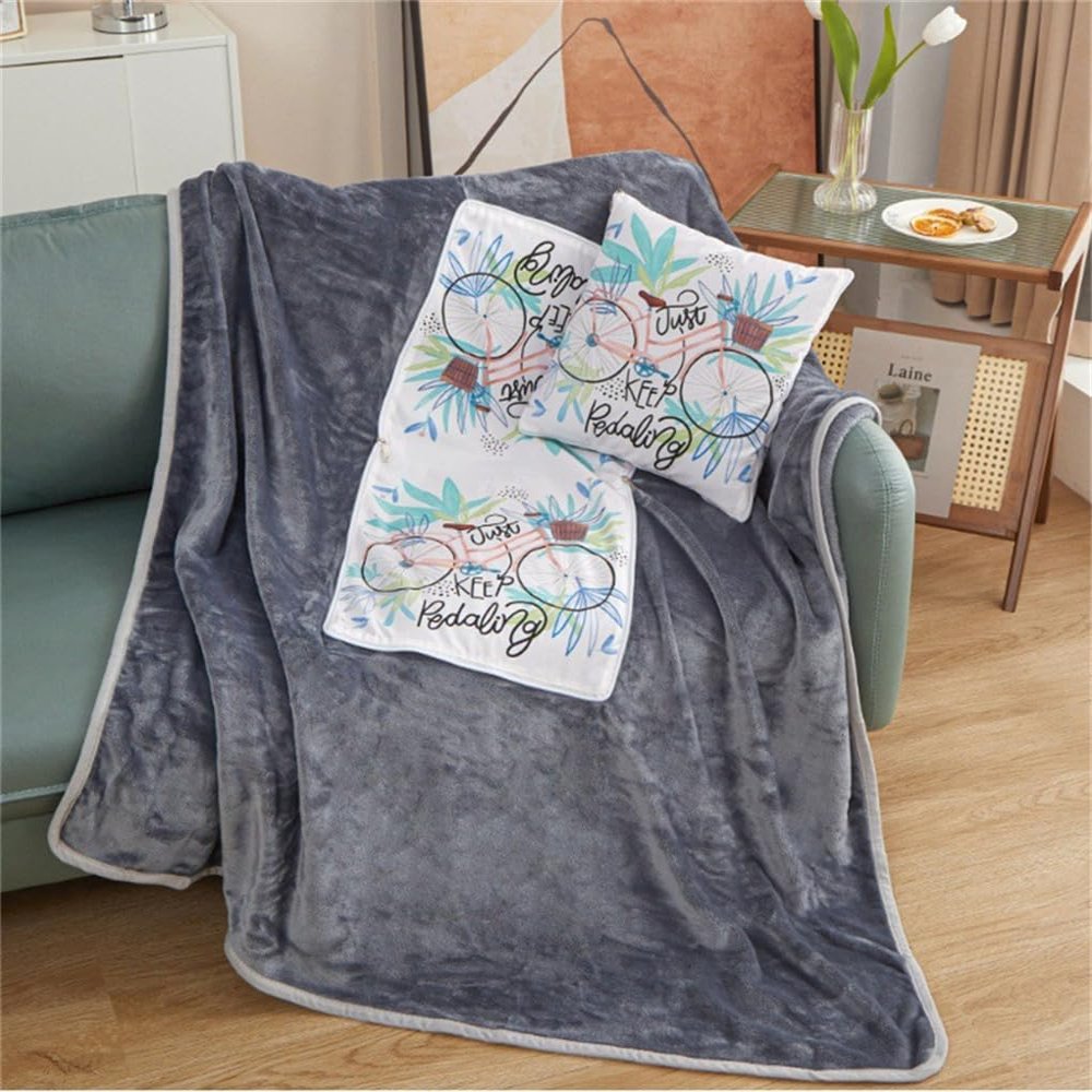 Hixingo Travel Blanket Pillow 2 in 1 Airplane Blanket Super Soft Compact Flannel Blanket, Open is Throw Blanket, Fold is Cushion, Sofa Car Pillow, Travel Accessories (Bike,63x47.2 inch)