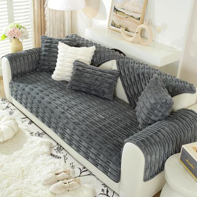 vctops Extra Soft Fuzzy Faux Fur Shaggy Sofa Couch Cover Solid Fluffy Cozy Sectional Couch Cover Luxury Soft Non Slip Sofa Slipcover Furniture Protector (Dark Grey,28"x82")