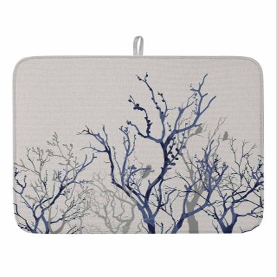 Branches Birds Dish Drying Mat for Kitchen Counter, Absorbent Reversible Dish Drainer Rack Mats for Coffee Bar Mats 16''x18'' 1 PCS Abstract Contemporary Watercolor