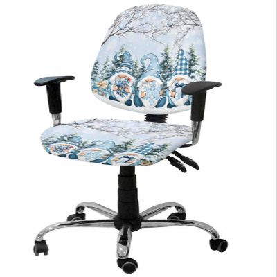 AMZRicher Gnomes Blue Office Chair Cover Stretchable Computer Chair Seat Cover Backrest Slipcovers, Stretchable Rotating Desk Chair Seat Cushion Split Protectors Christmas Forest Winter Tree Branch
