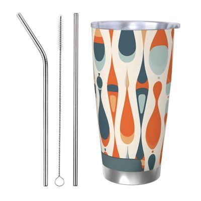 20oz Tumbler with Lid Vacuum Insulated Tumbler Mid Century Modern Retro with Drop Shapes Stainless Steel Car Cup Insulated Coffee Mug for Travel Reusable Double Walled Thermal Cup for Hot Cold Drinks