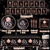 142Pcs 65th Birthday Tableware Decorations for Women Rose Gold Happy 65 Birthday Themed Tableware Set Disposable Tablecloth,Plates,Napkins,Cups,Forks and Knives of 65 Years Old Birthday Party view 3