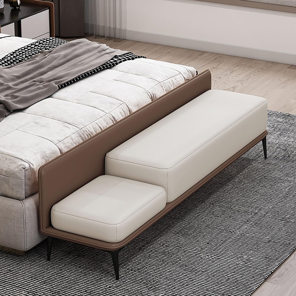 SAZDFY Pu Leather Bedroom Ottoman Bench,Upholstered End of Bed Bench Modern Entryway Shoe Bench with Backrest,Living Room Bench Dinning Room Bench (120x40x52cm(47x16x20), Brown)