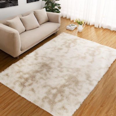 Zacoo Area Rugs 10x13 for Living Room Fluffy Shaggy Large Carpet Rug for Bedroom Indoor Modern Faux Fur Floorcover Mat Soft Non Slip Kids Rugs for Nursery Playroom Home Decor Rug, Tie Dye Light Taupe