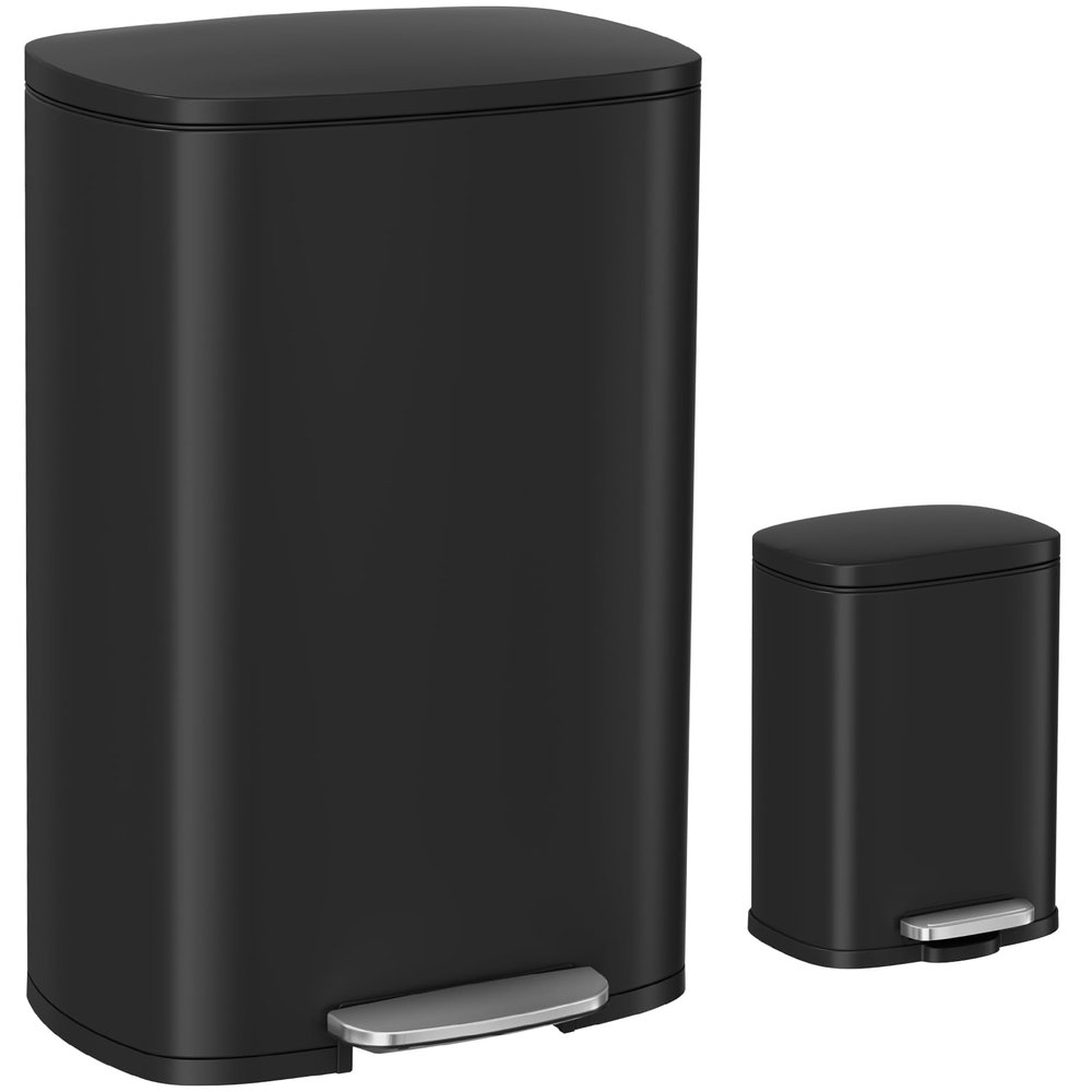 Arlopu 13.2+1.3 Gallon Step Trash Can, Stainless Steel Garbage Bin, Soft-Close Rubbish Bin with Removable Plastic Inner Bucket, Fingerprint-Proof, Lid Dustbin, for Kitchen Home (Black)