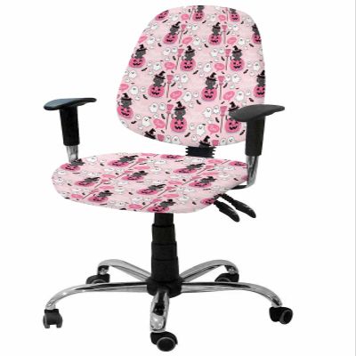 AMZRicher Halloween Office Chair Cover Stretchable Computer Chair Seat Cover Backrest Slipcovers, Stretchable Rotating Desk Chair Seat Cushion Split Protectors Cartoon Pink Pumpkins Ghost Cat