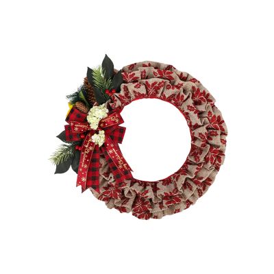 YHNJI Artificial Christmas Round Plaid Garland, Artificial Bowknot Wreath with Berry for Xmas Party, for Wall Window Indoor Outdoor Decor