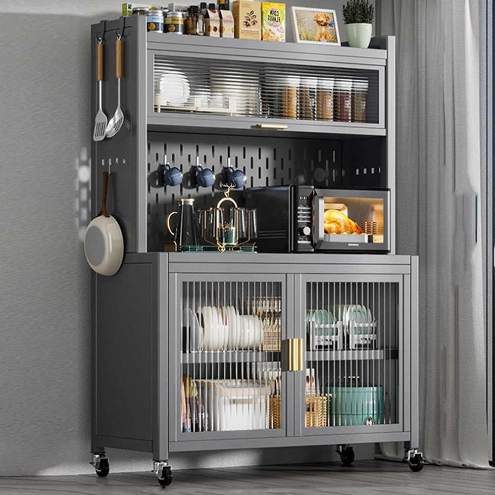 Kitchen Pantry Storage Cabinet, Kitchen Storage Cabinets, 5 Tier Free Standing Microwave Stand Metal Shelves, With Pegboard Accessories, For Garage Pantry Home Kitchen Spices, Pots, And Pans ( Size :