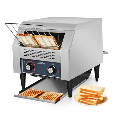 Commercial Toaster 300 Slices/Hour 1900W Heavy Duty Industrial Conveyor Toaster Stainless Steel Electric Oven with Dual Heating Tube 7-speed Adjustments for Bagel Croissant Restaurant Bakery Cafe