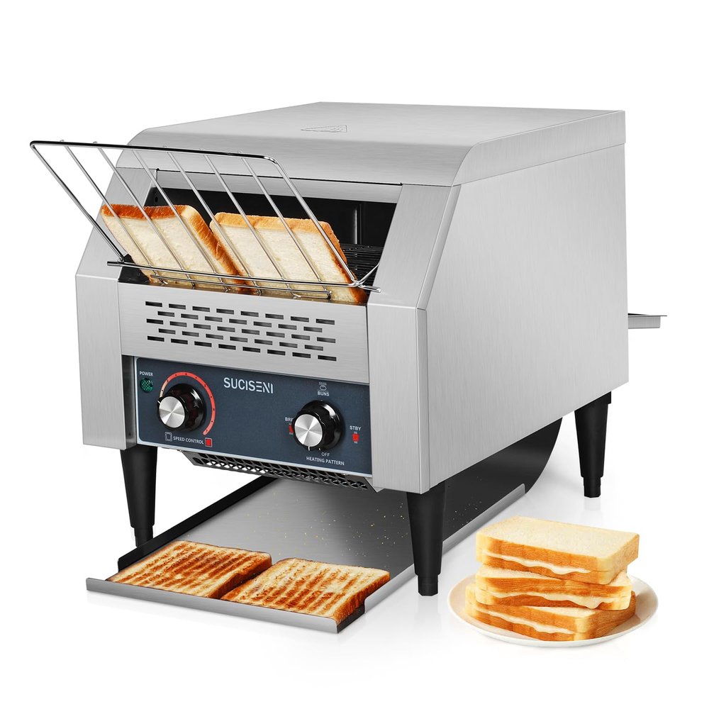 Commercial Toaster 300 Slices/Hour 1900W Heavy Duty Industrial Conveyor Toaster Stainless Steel Electric Oven with Dual Heating Tube 7-speed Adjustments for Bagel Croissant Restaurant Bakery Cafe