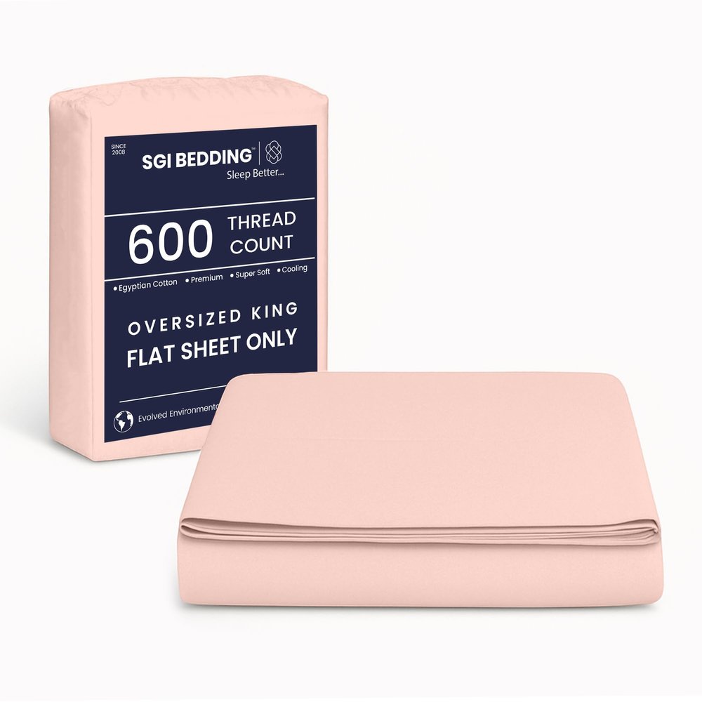 SGI Bedding 132" W x 120" L 1Pc Alaskan King Flat Sheet Only - 600 Thread Count - 100% Egyptian Cotton Soft Breathable Luxury Oversized Sheets, for Extra Large Beds - Peach