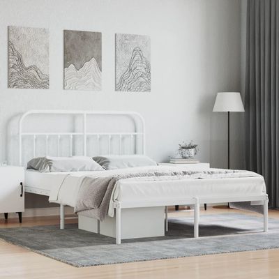 FAMIROSA Metal Bed Frame with Headboard White 59.1"x78.7",22.55 KG,352629