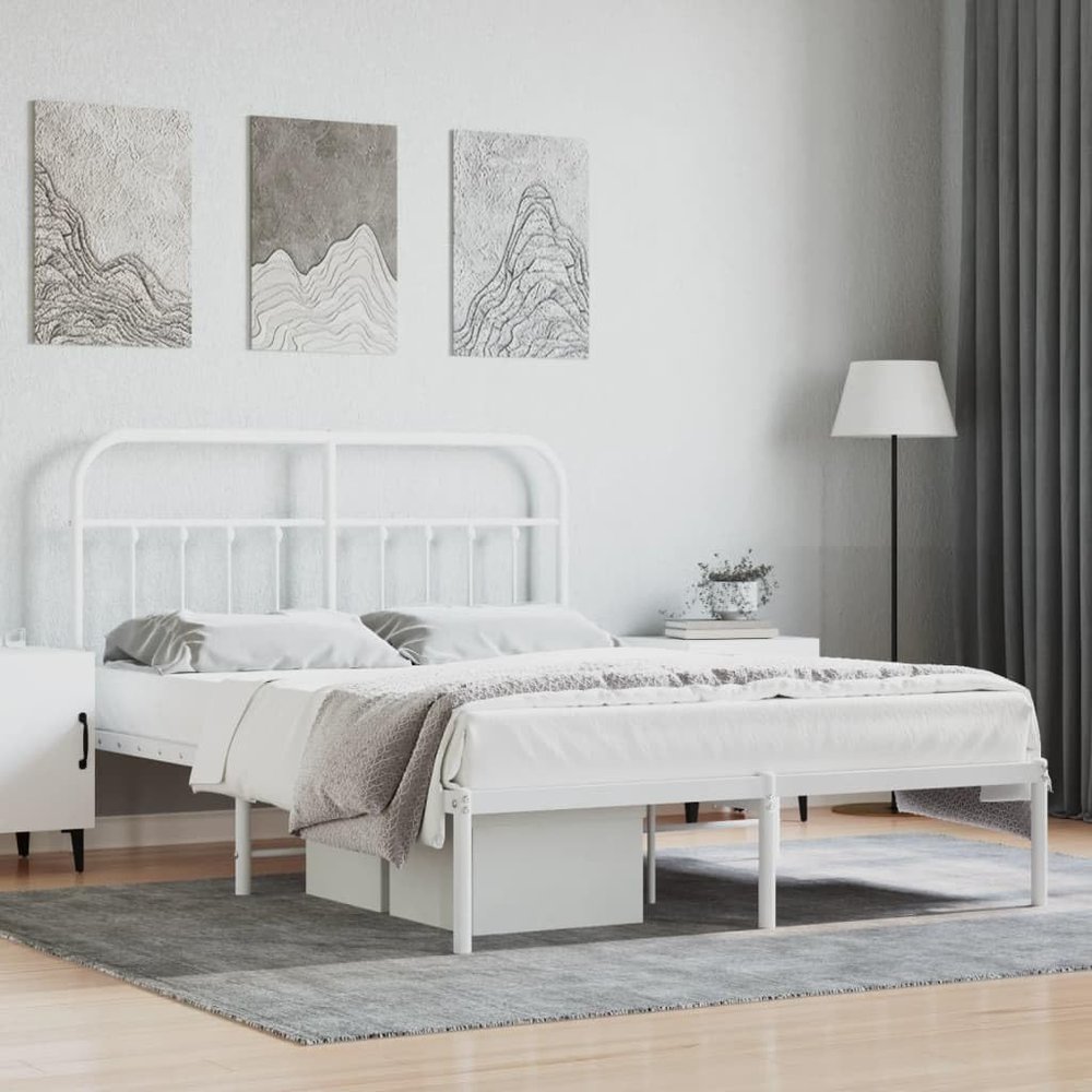 FAMIROSA Metal Bed Frame with Headboard White 59.1"x78.7",22.55 KG,352629