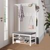 Metal Coat Rack with Shoe Bench and Hook, Multifunctional Entry Bench with Coat Rack, Easy to Assemble for Living Room, Hallway 80/100 * 33 * 172CM, White Grey view 1