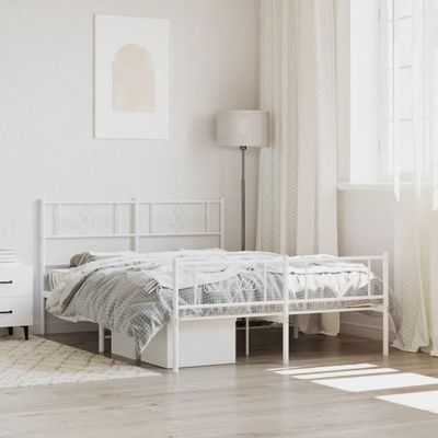 FAMIROSA Metal Bed Frame with Headboard and Footboard White 53.1"x74.8",21.4 KG,355333